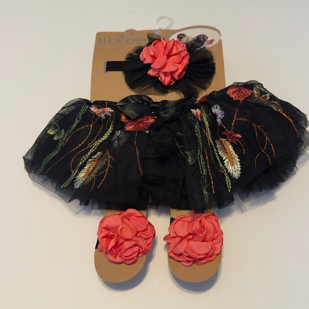 Elly & Emmy Tutu Head‎ Band Tutu Set 0-12M Photo Outfit Brand Black Embroidered